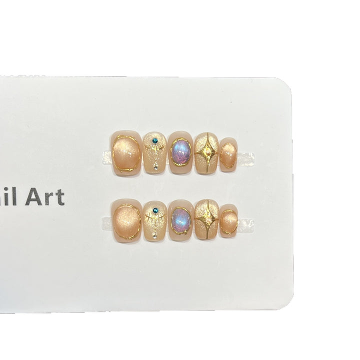 Decorative Press-On Nail Art Set with Shimmering Gemstone Accents Bowlift