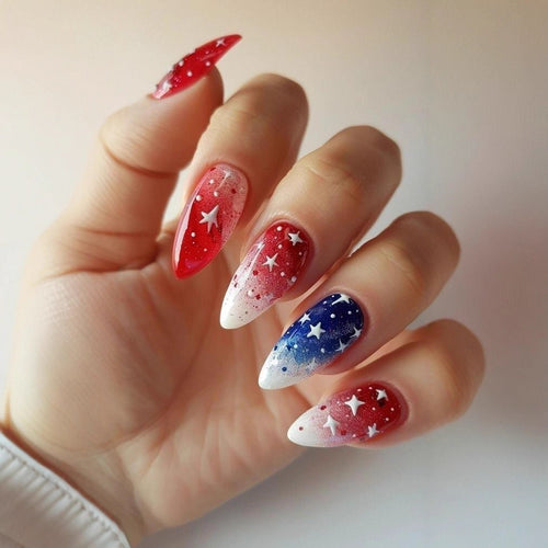 Artificial nails with star motif and gradient Bowlift