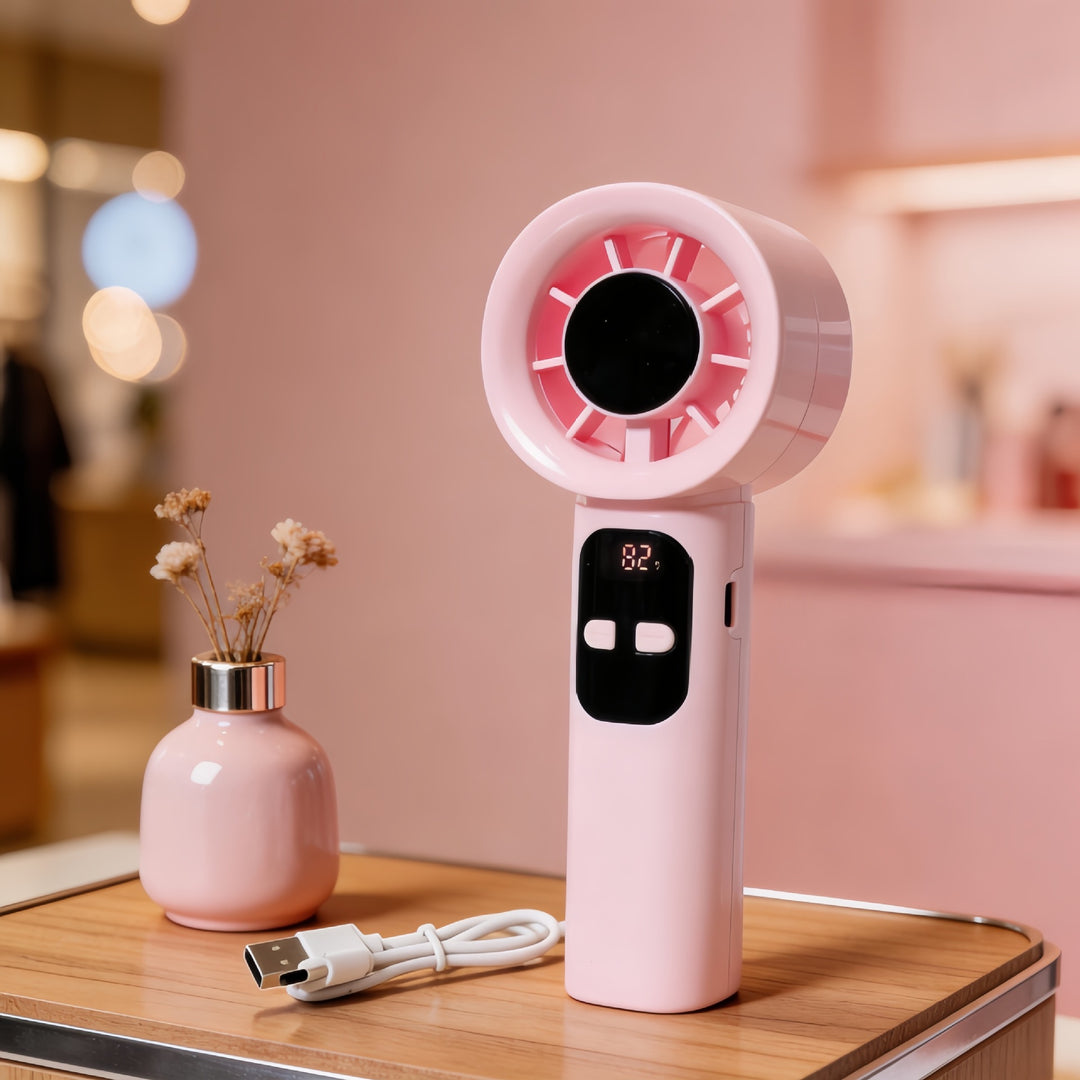 Ladies Portable Hand Fan with LCD Display and USB Connection Bowlift