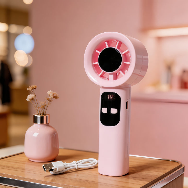 Ladies Portable Hand Fan with LCD Display and USB Connection Bowlift