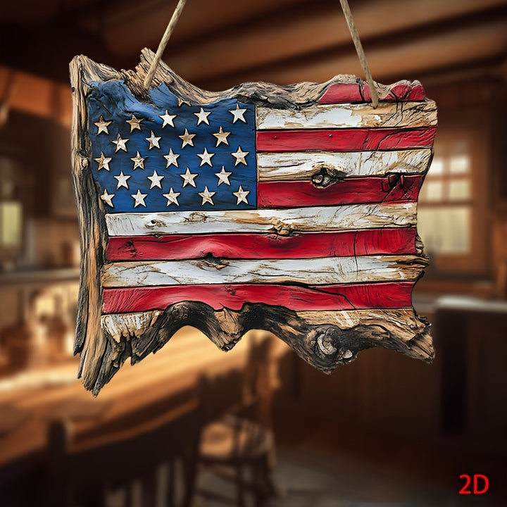 Unisex nan hand-carved rustic wood wall relief USA flag shape with 3D stars Bowlift