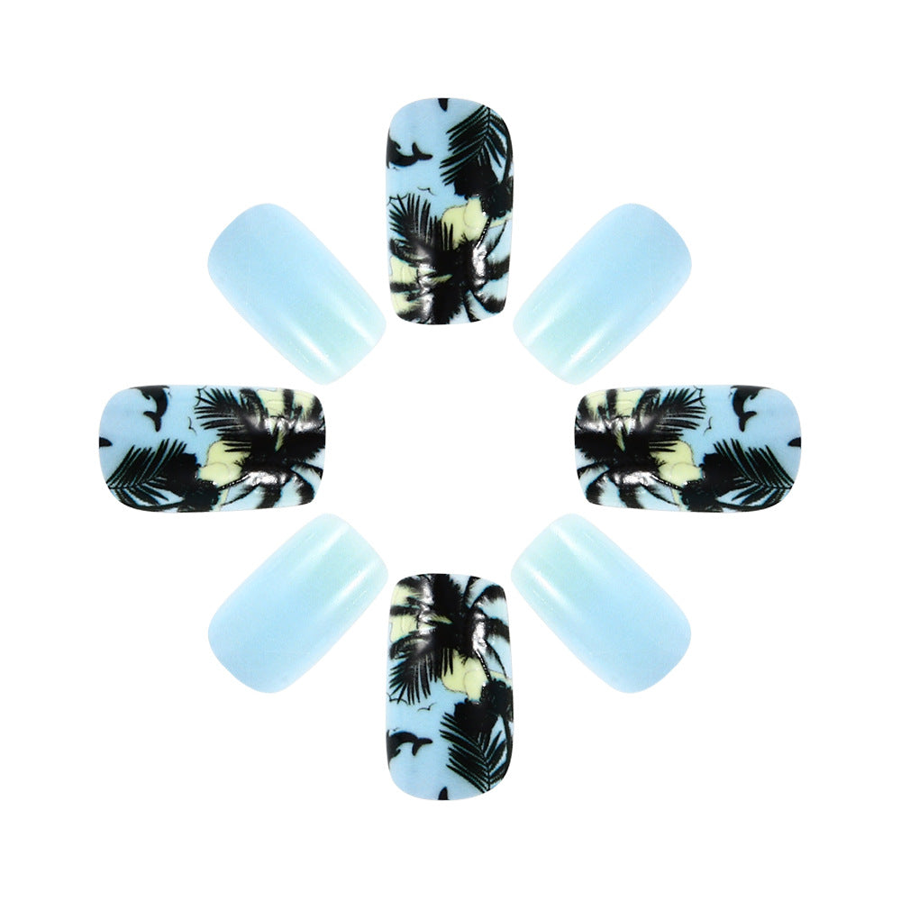 Tropical Beach-Themed Press-On Nail Art Bowlift