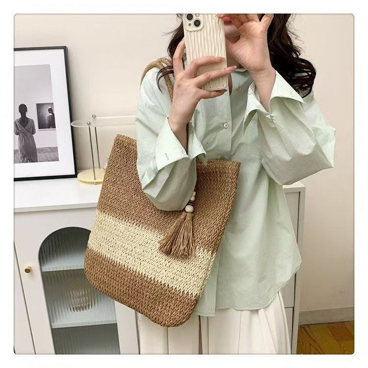 Macrame Tote Bag with Fashionable Tassel Accent Bowlift