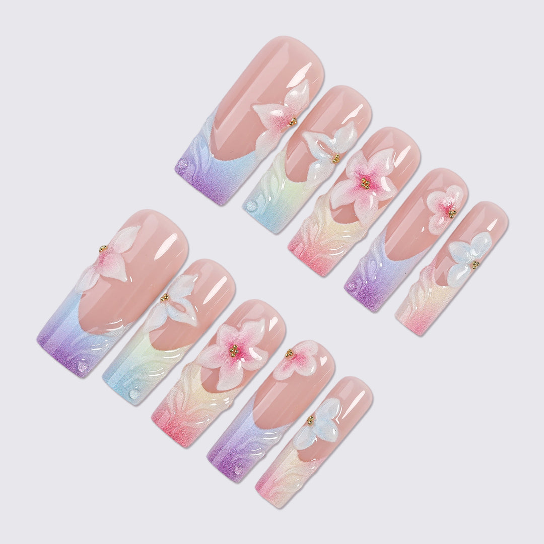 Elegant Floral Ombre Press-On Nail Set Bowlift