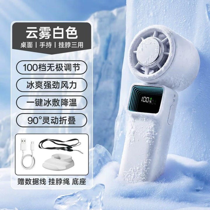 Unisex one size compact portable foldable cooling fan with digital LED display, stepless speed control, one-button cooling mode, USB-C charging and table base Bowlift