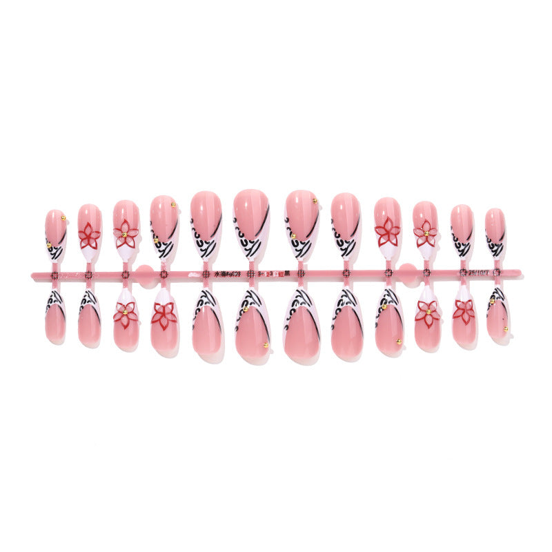 Decorative Press-On Nail Set with Floral and Geometric Accents Bowlift