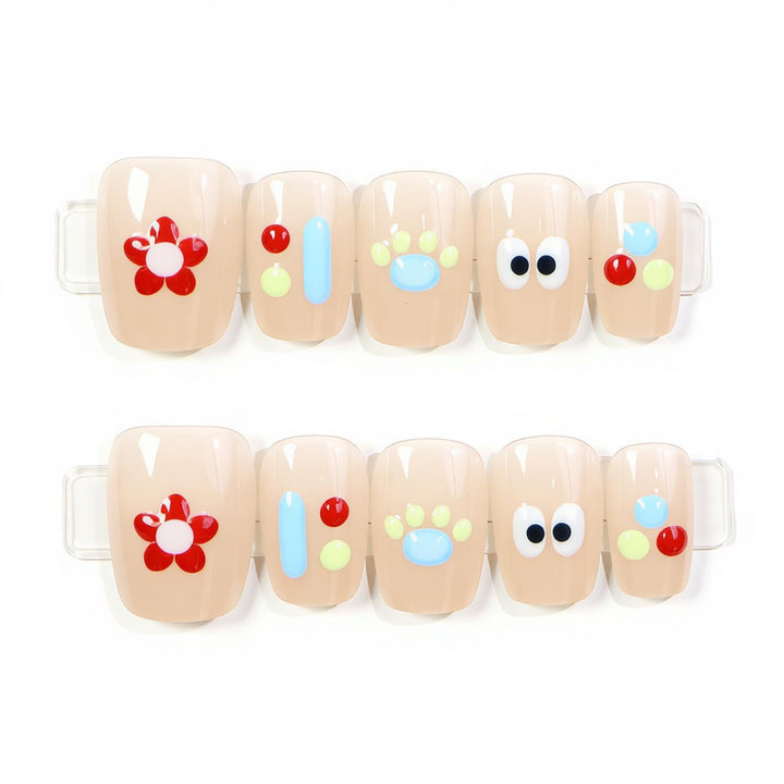 Whimsical Character-Themed Press-On Nail Art Set Bowlift