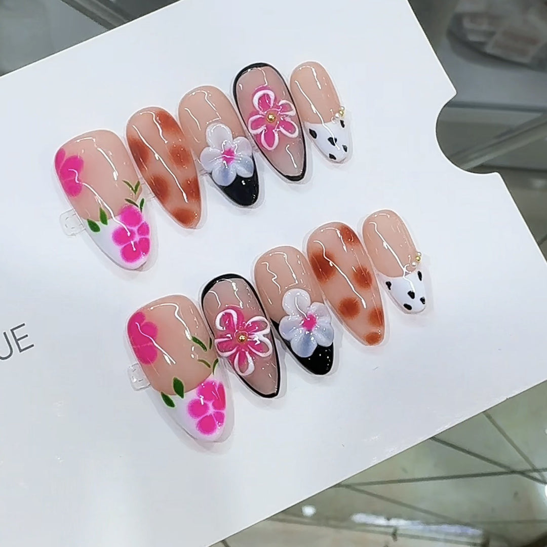 Artistic Floral Press-On Nail Set Bowlift 1787296026