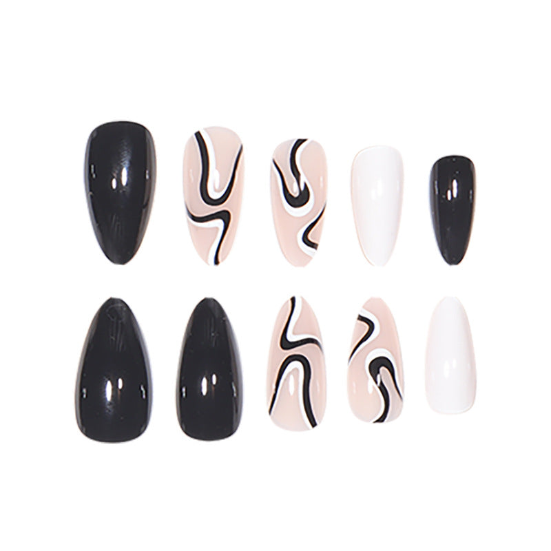 Abstract Wave Design Stiletto Press-On Nails Bowlift