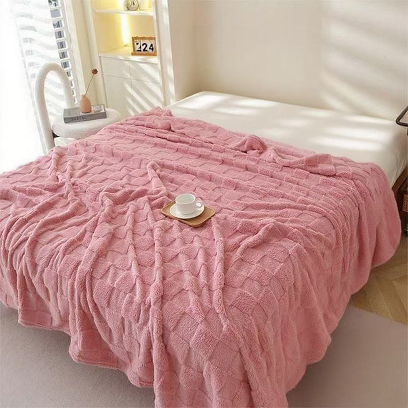 Women Plush Bedspread with Textured Design Bowlift