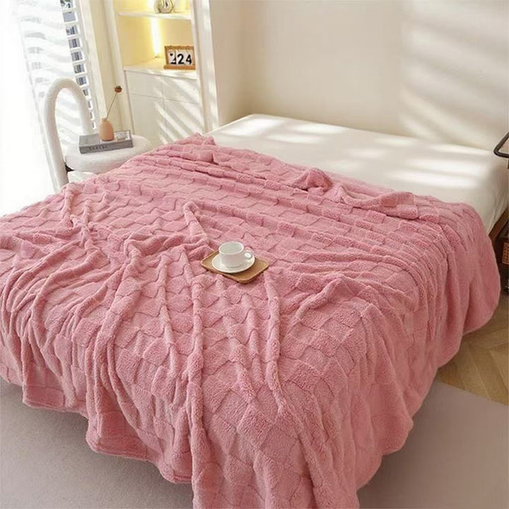 Women Plush Bedspread with Textured Design Bowlift