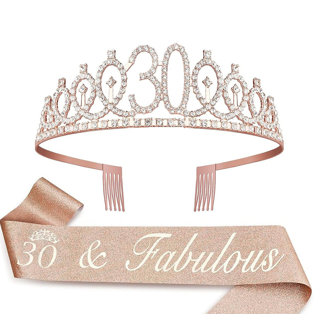 Ladies Crystal Princess Crown with 30 & Fabulous lettering Bowlift