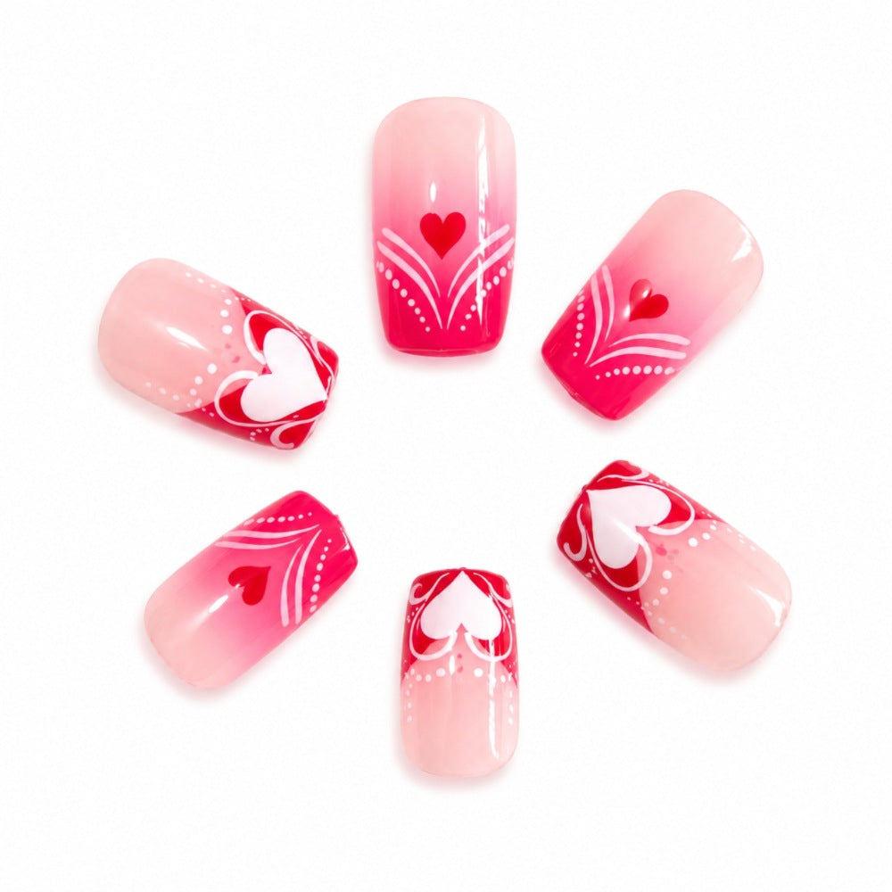 Heart-Embellished Press-On Nail Set Bowlift