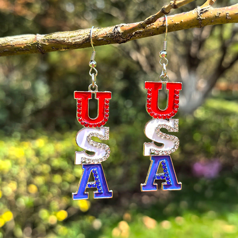 Women's eye-catching star enamel earrings with crystal embellishments and hook clasp Bowlift