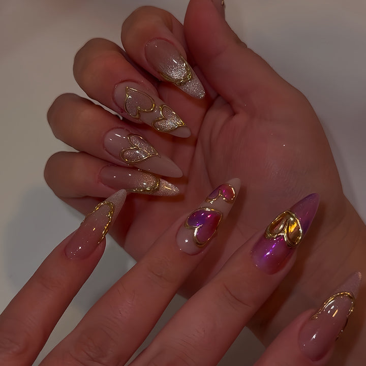 Heart-Embellished Acrylic Press-On Nails Bowlift