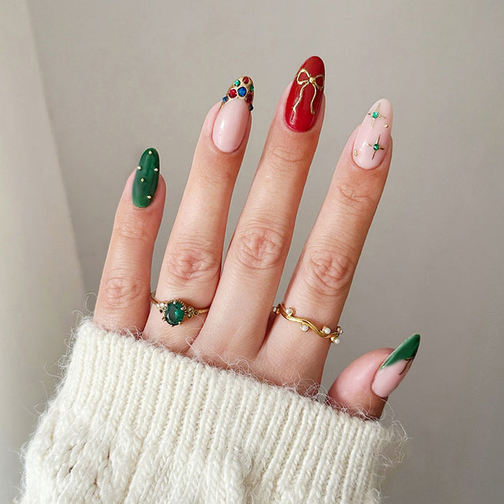 Premium Multicolor Press-On Nail Set with Decorative Accents Bowlift
