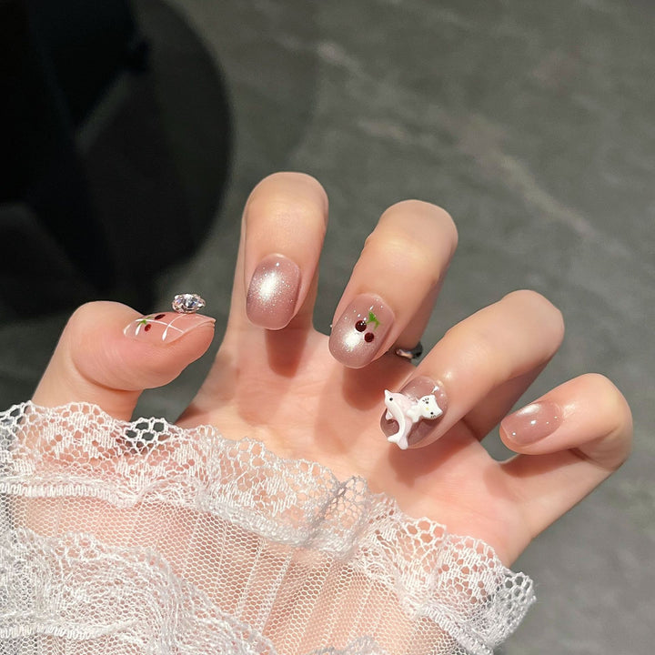 Artistic Gem-Accented Press-On Nail Extensions Bowlift