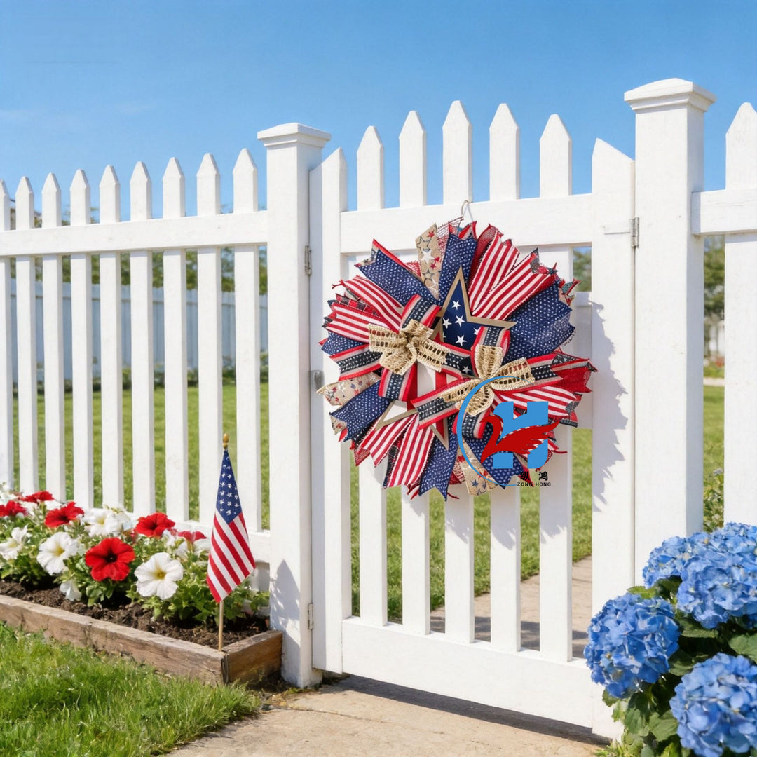 Unisex nan more patriotic front door wreath made of wood and jute ribbon with layered star and bow details Bowlift