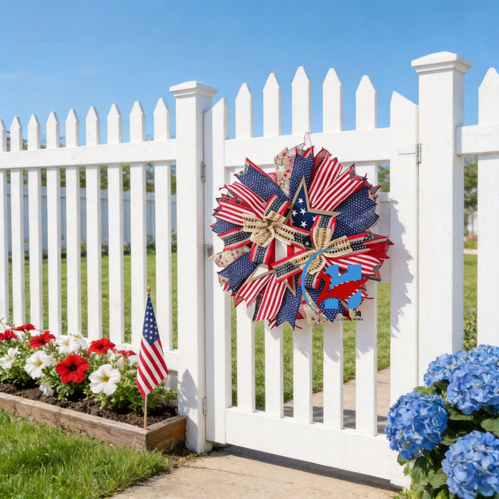 Unisex nan more patriotic front door wreath made of wood and jute ribbon with layered star and bow details Bowlift