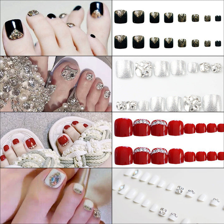 Premium Rhinestone-Embellished Press-On Toenail Set Bowlift