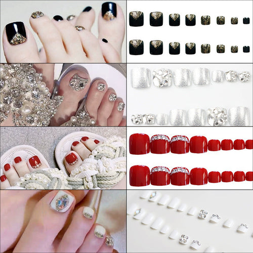Premium Rhinestone-Embellished Press-On Toenail Set Bowlift