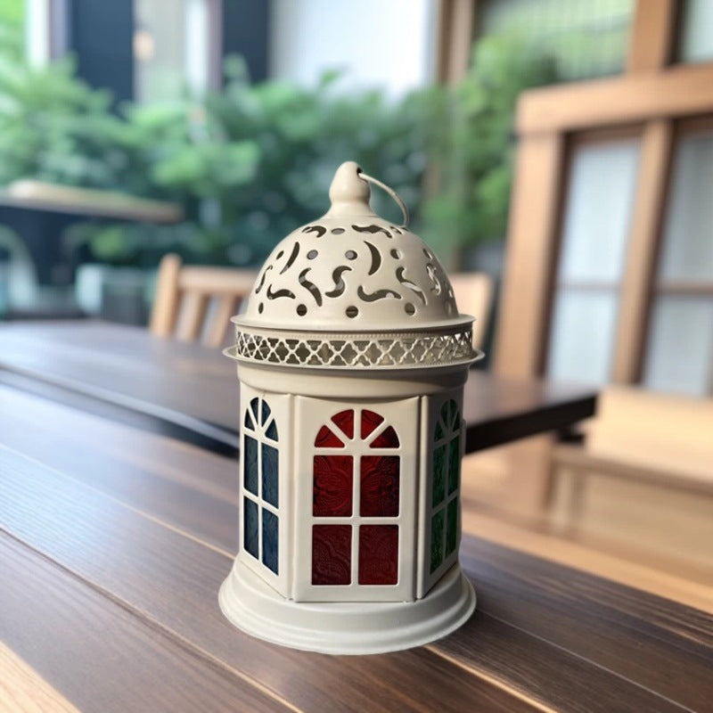 Ornate Metal Stained-Glass Tea Light Lantern Bowlift
