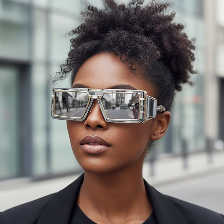 Women Geometric Oversized Sunglasses with Luxurious Frame Bowlift