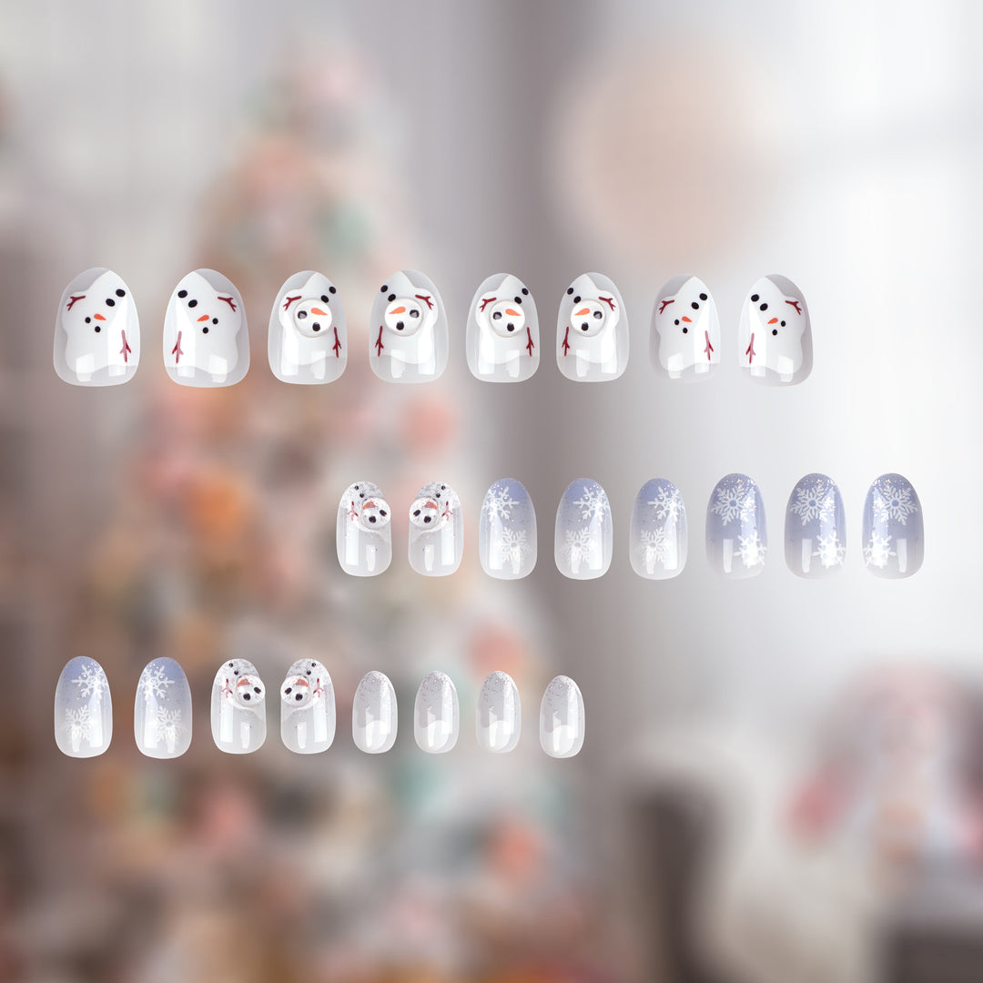 Artful Winter Nail Extensions with Snowman Design Bowlift