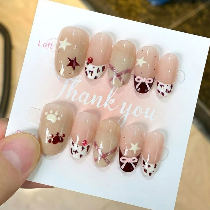 Thematic Press-On Nail Art Set with Charming Designs Bowlift