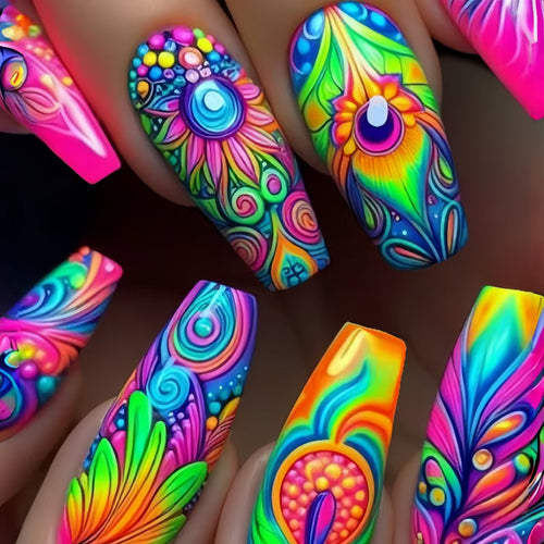 Artificial Nails In Creative and Colorful Flower Pattern Bowlift