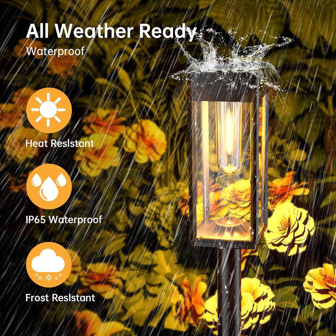 Outdoor Waterproof Vintage Glass Post Lantern With LED Filament Bulb And Ground Stake Bowlift