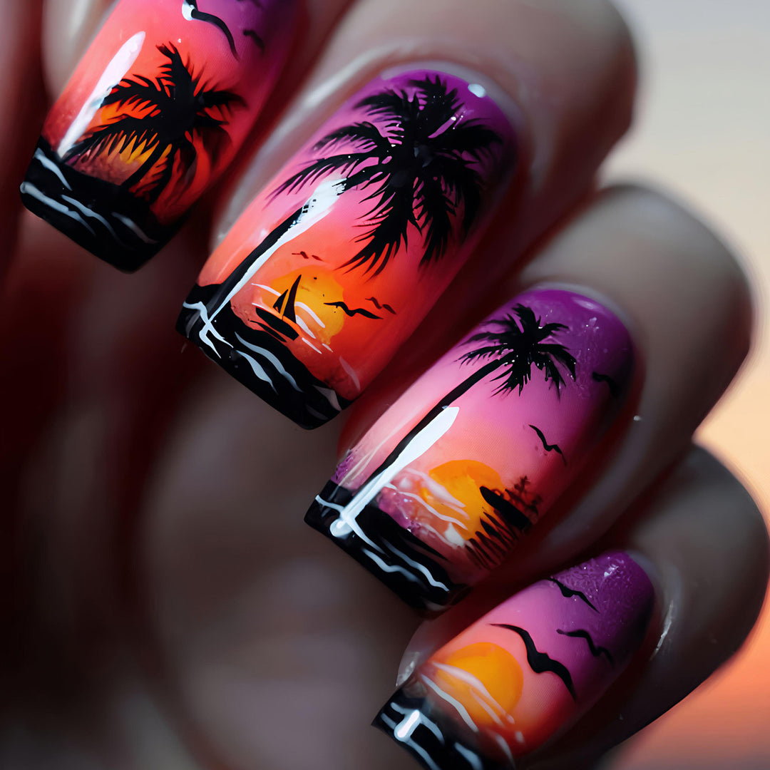 Artistic Sunset Beach Nail Art Bowlift