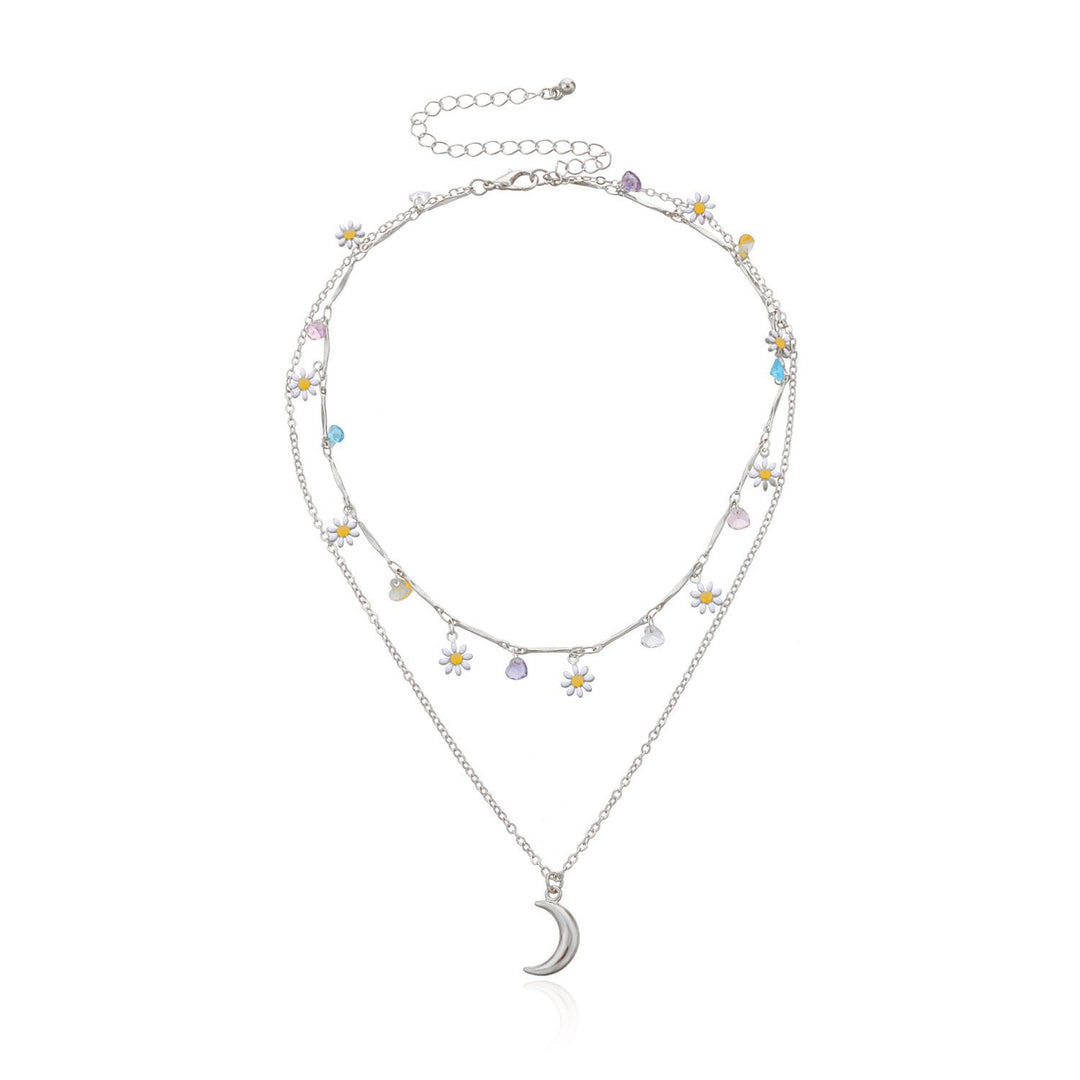 Layered Moon and Daisy Pendant Necklace Bowlift