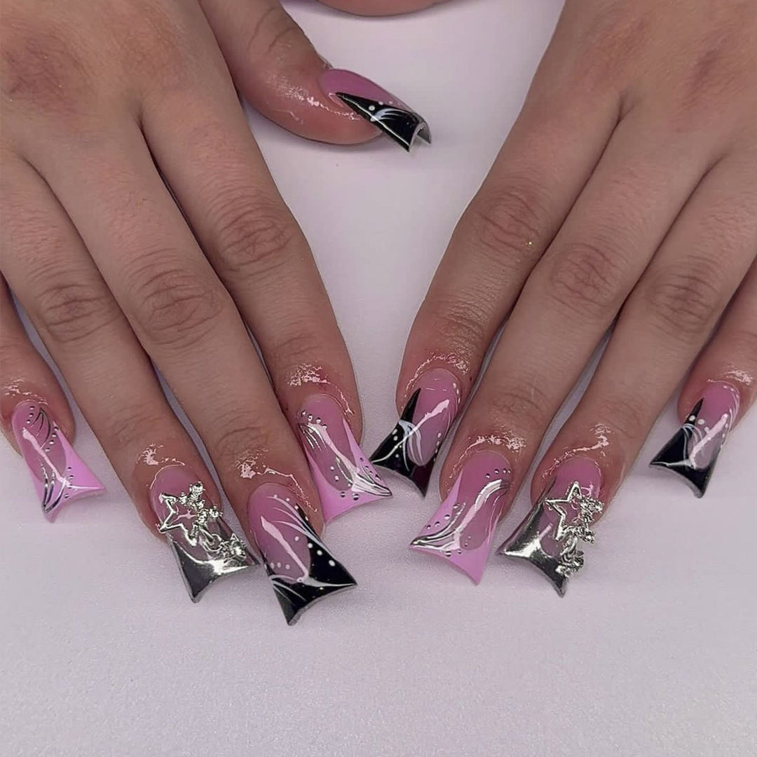 Stiletto Acrylic Nail Art Extensions with Modern Design Bowlift