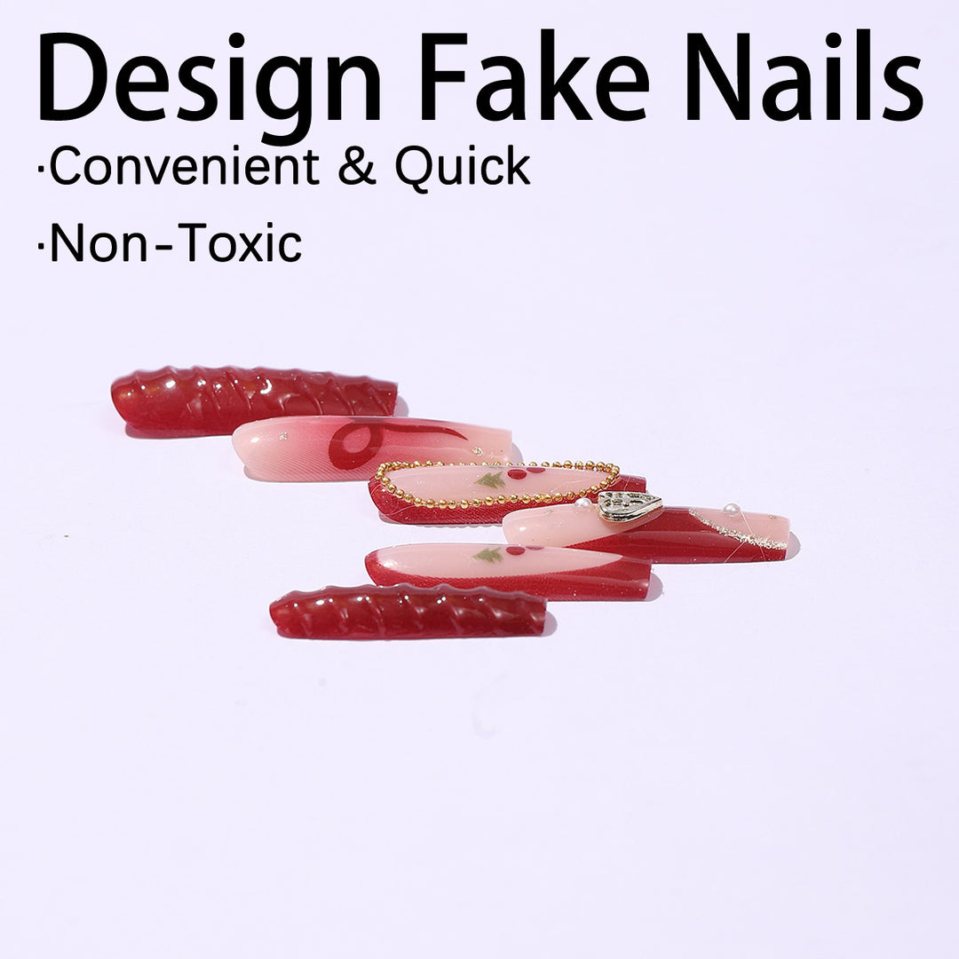 Artificial nail set with festive accents and glitter embellishments Bowlift