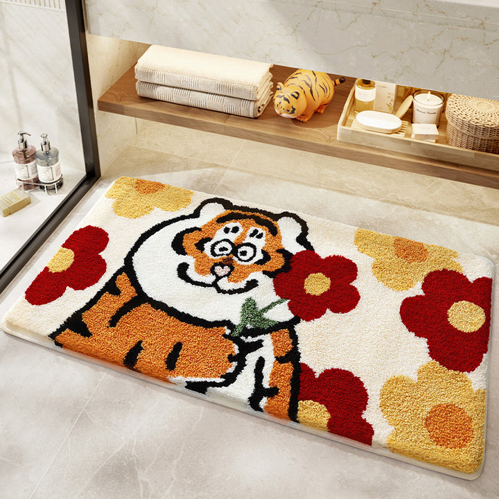 Playful Cartoon Tiger Bath Mat Bowlift
