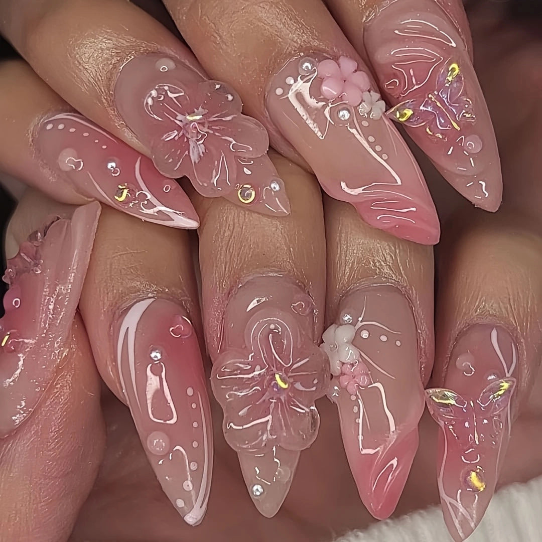 Artistic Infused Floral Press-On Nail Set Bowlift