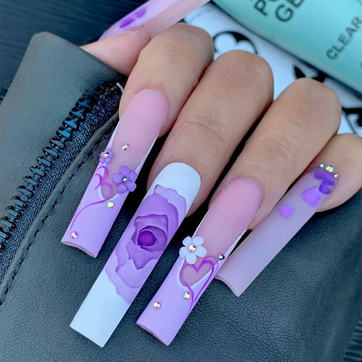 Artificial Nail Set with Floral Patterns Bowlift
