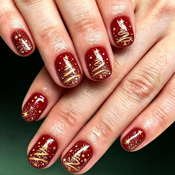Festive Holiday-Themed Press-On Nail Art Bowlift