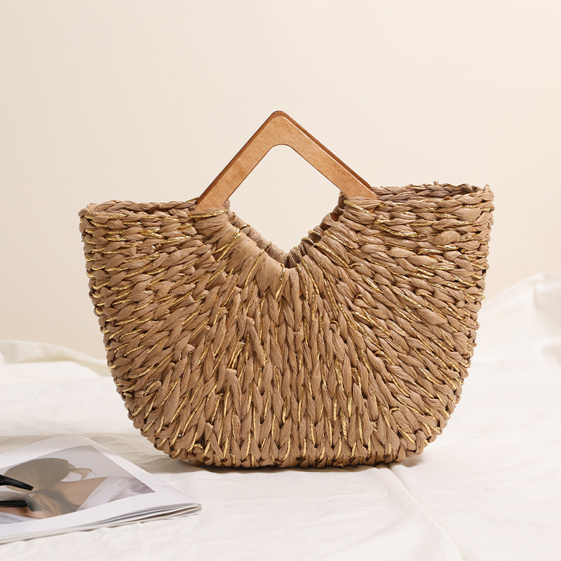 Handcrafted Portable Baskets Bag with Wooden Handles Bowlift