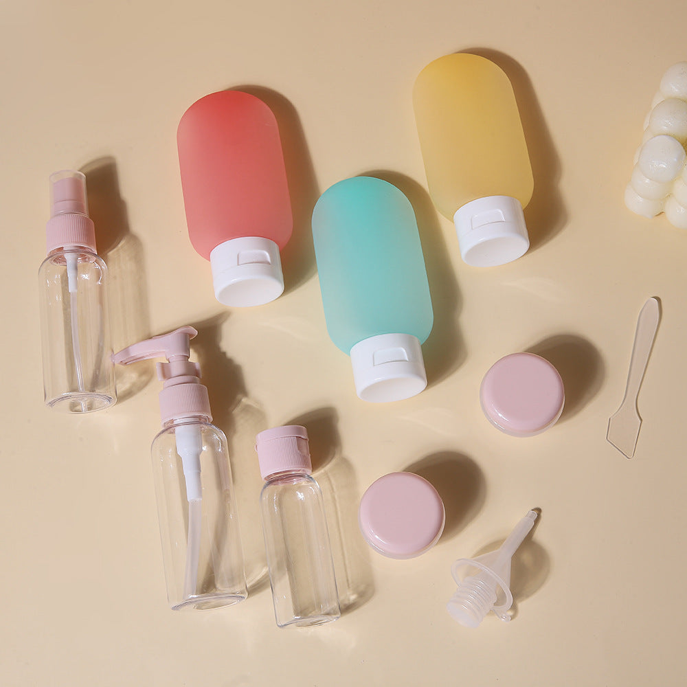 Travel Silicone Toiletry Bottle Set with Pump Spray Funnel and Clear Zip Bag Bowlift