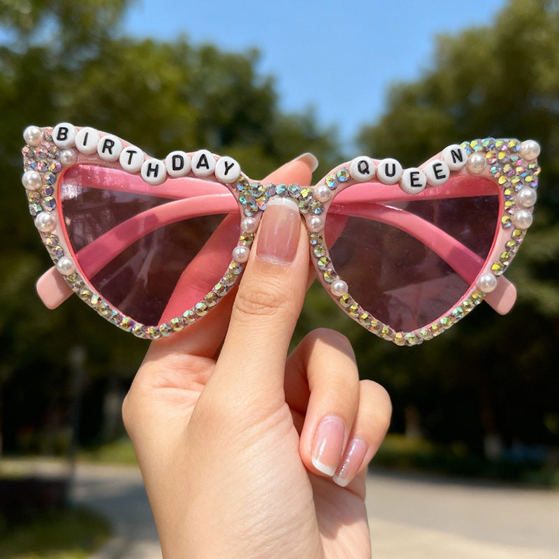 Decorative Rhinestone-Embellished Heart Sunglasses Bowlift