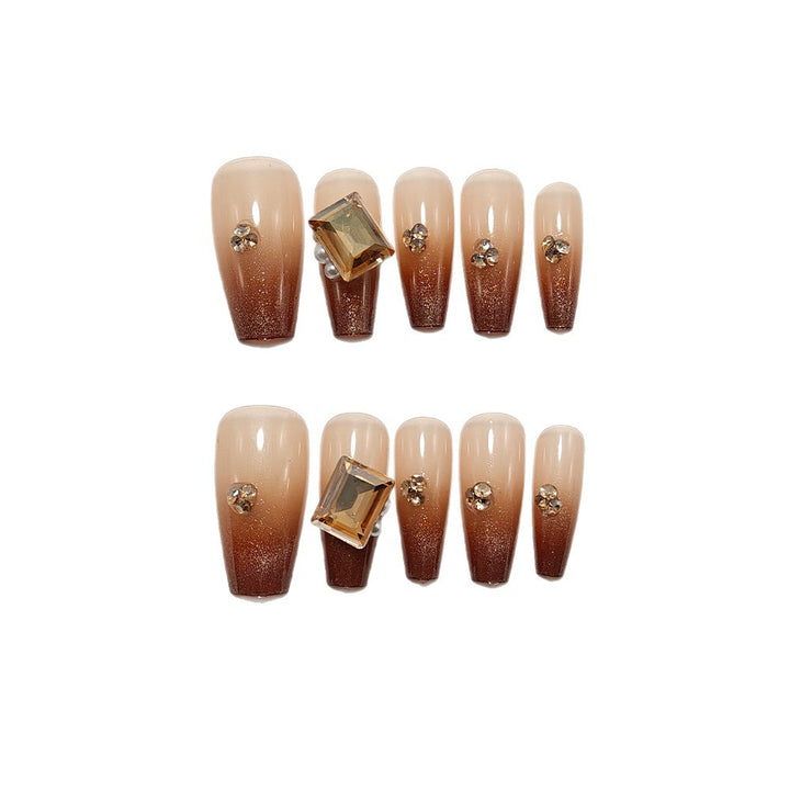 Artificial nails with elegant ombre effect and exquisite gemstones Bowlift