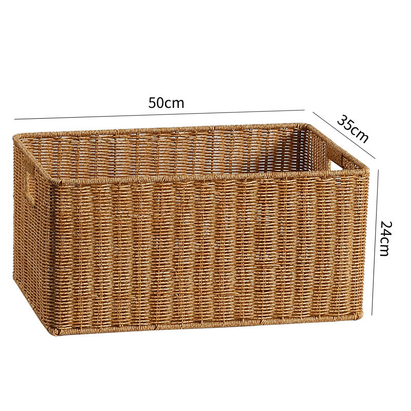 Handwoven Rectangular Storage Bin with Cutout Handles Bowlift