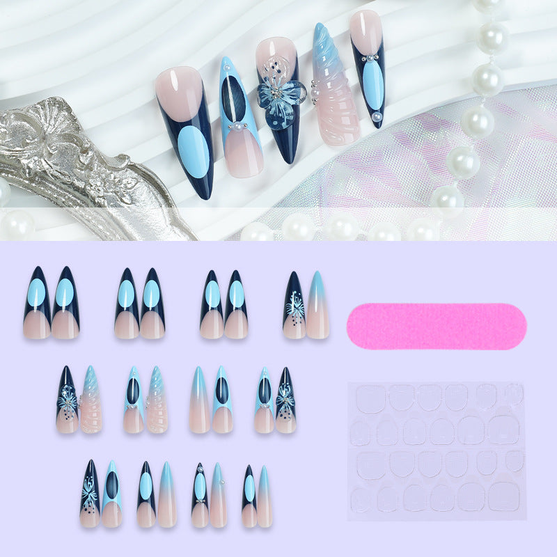 Decorative Press-On Nail Art Set with Elegant Ombre and Floral Designs Bowlift