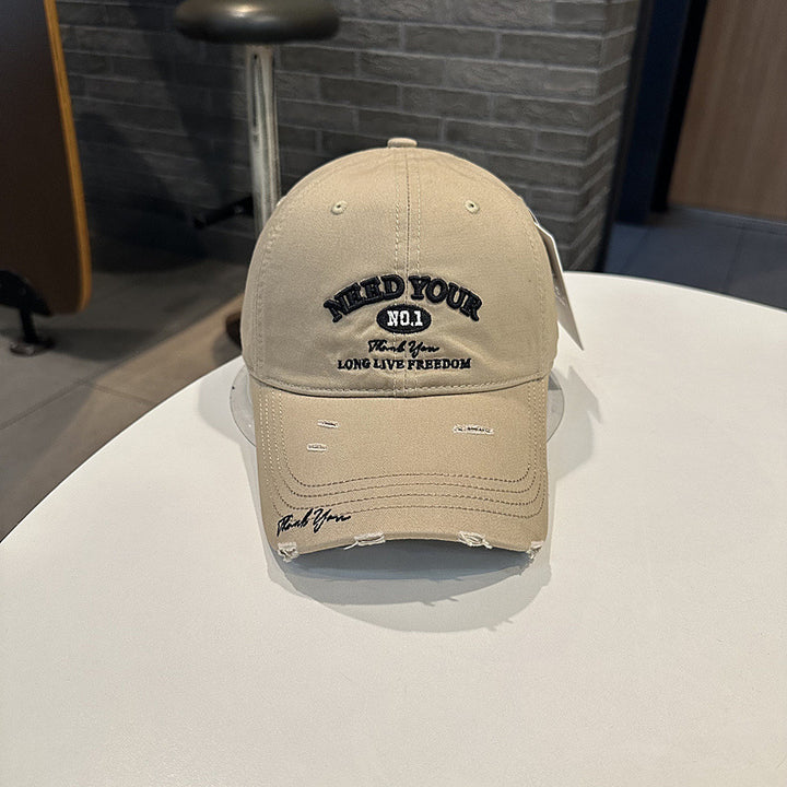 Men's Distressed Cotton Embroidered Baseball Cap Bowlift