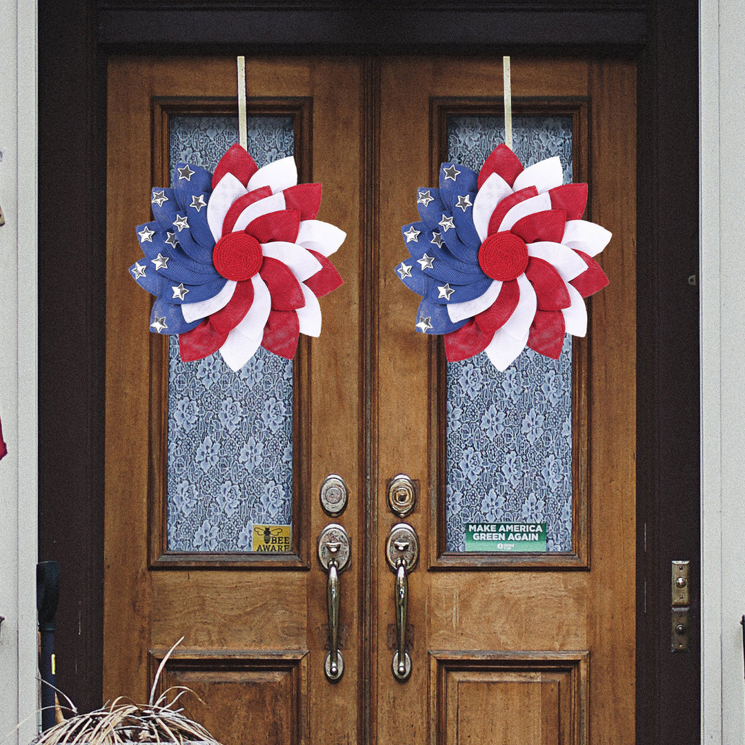 Unisex nan more patriotic door wreath made of layered fabric flowers with metal stars Bowlift