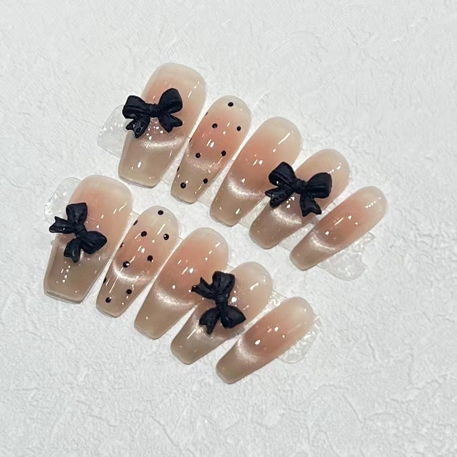 Stylish Long Press-On Nail Set with Bow Accents Bowlift