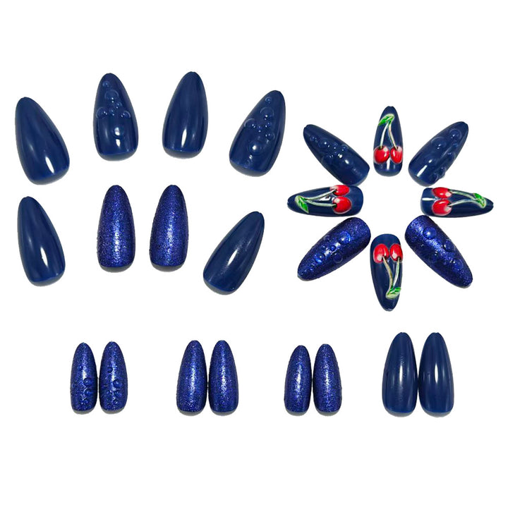 Artistic water droplet and cherry motifs artificial nails Bowlift