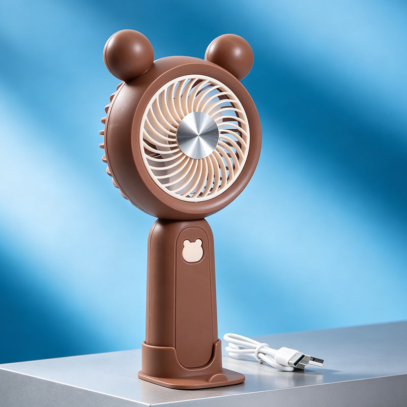 Women's Portable Hand Fan with Cute Animal Design and LED Lighting Bowlift